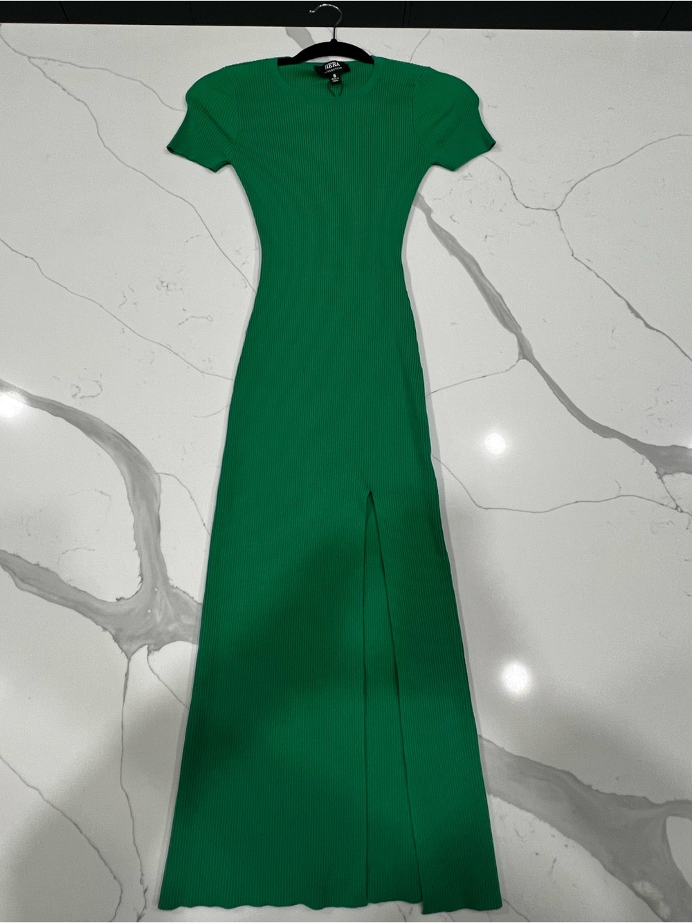 Hera Collection Emerald Green Asymmetrical Ribbed Maxi Dress